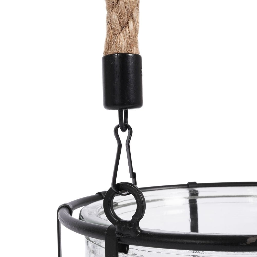 Black metal lantern with glass for home, balcony or terrace