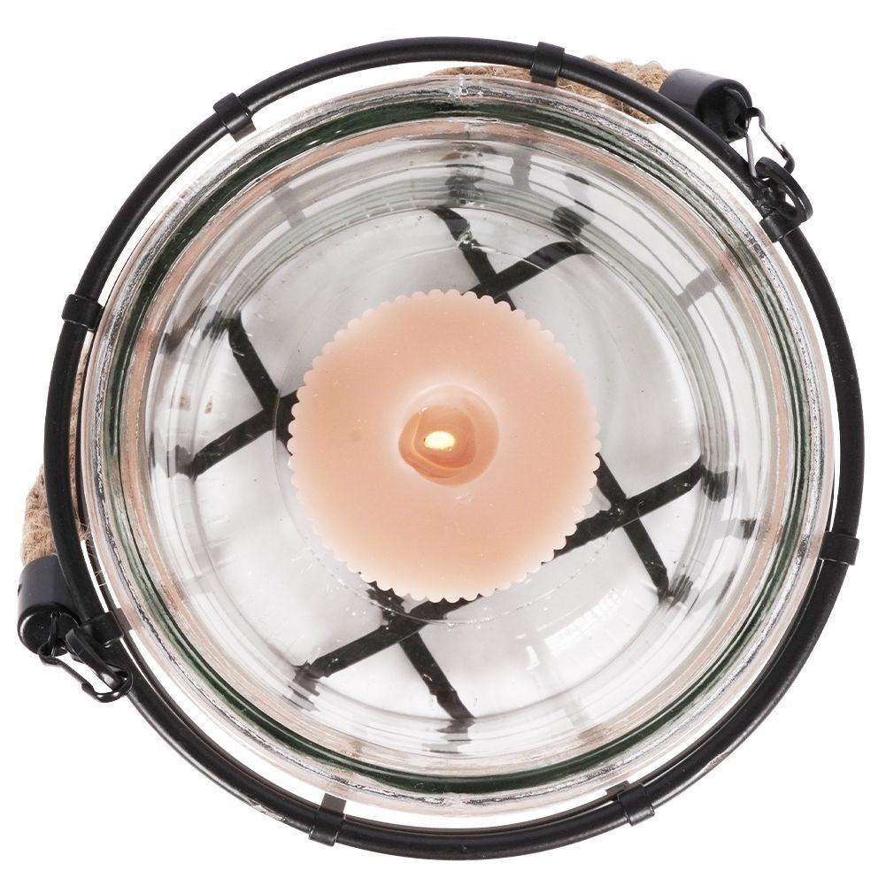 Black metal lantern with glass for home, balcony or terrace