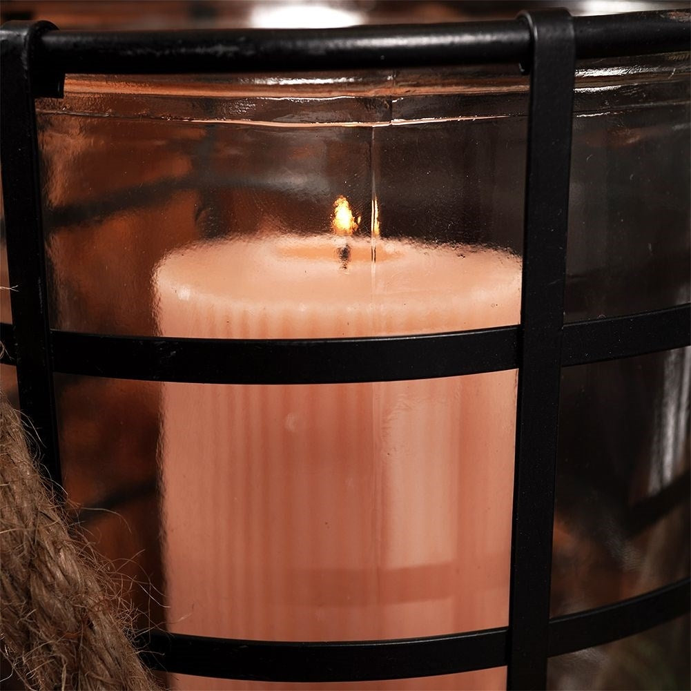 Black metal lantern with glass for home, balcony or terrace