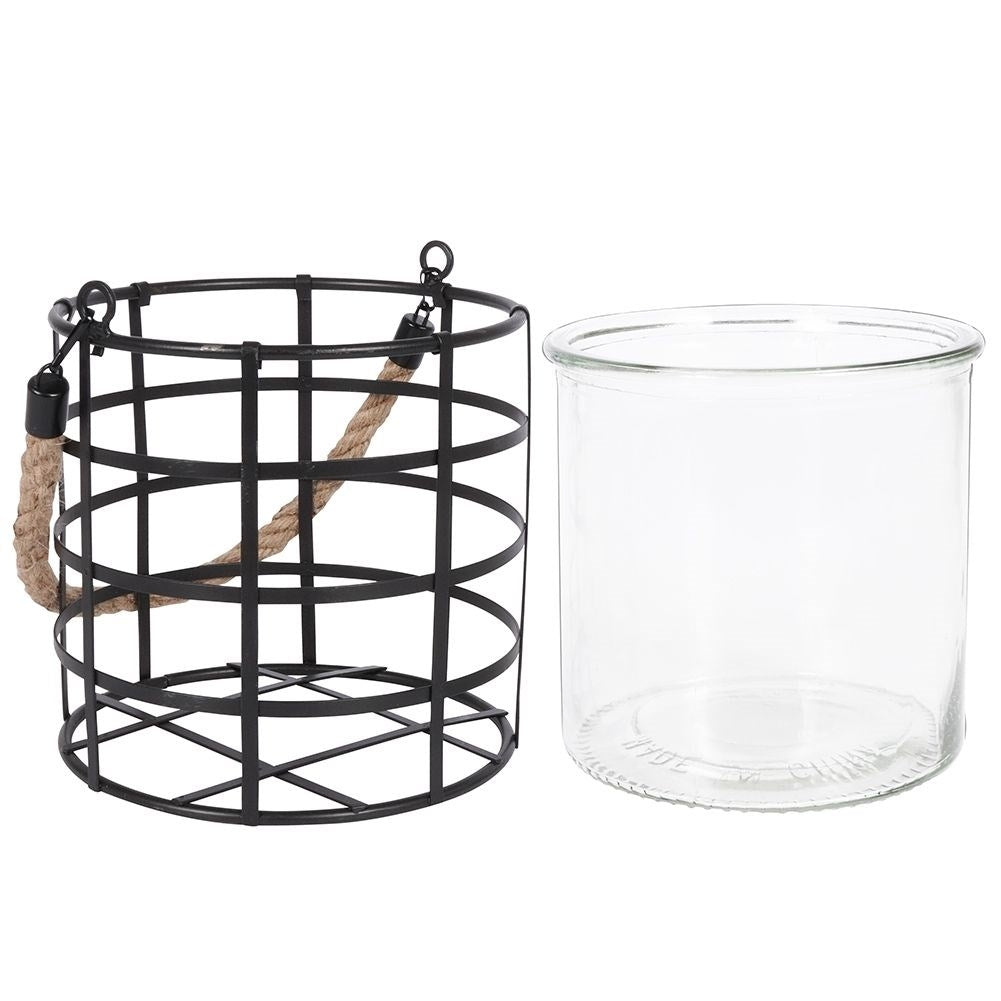 Black metal lantern with glass for home, balcony or terrace