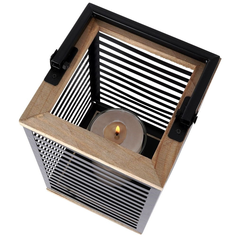 Black metal lantern with large glass insert for outside and inside