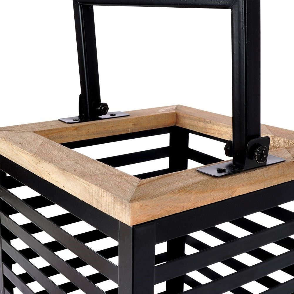 Black metal lantern with large glass insert for outside and inside