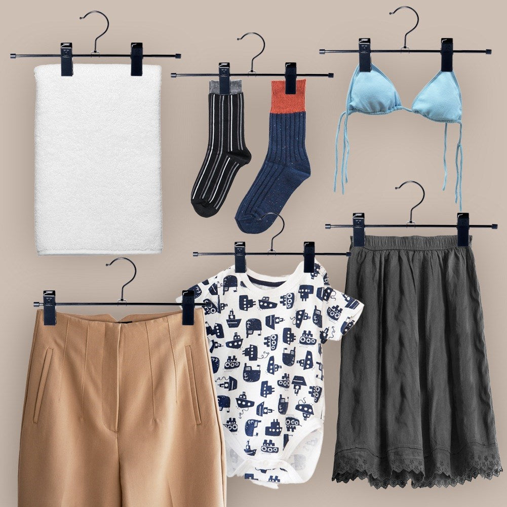 Black metal pants hanger with clips, 3 pcs.