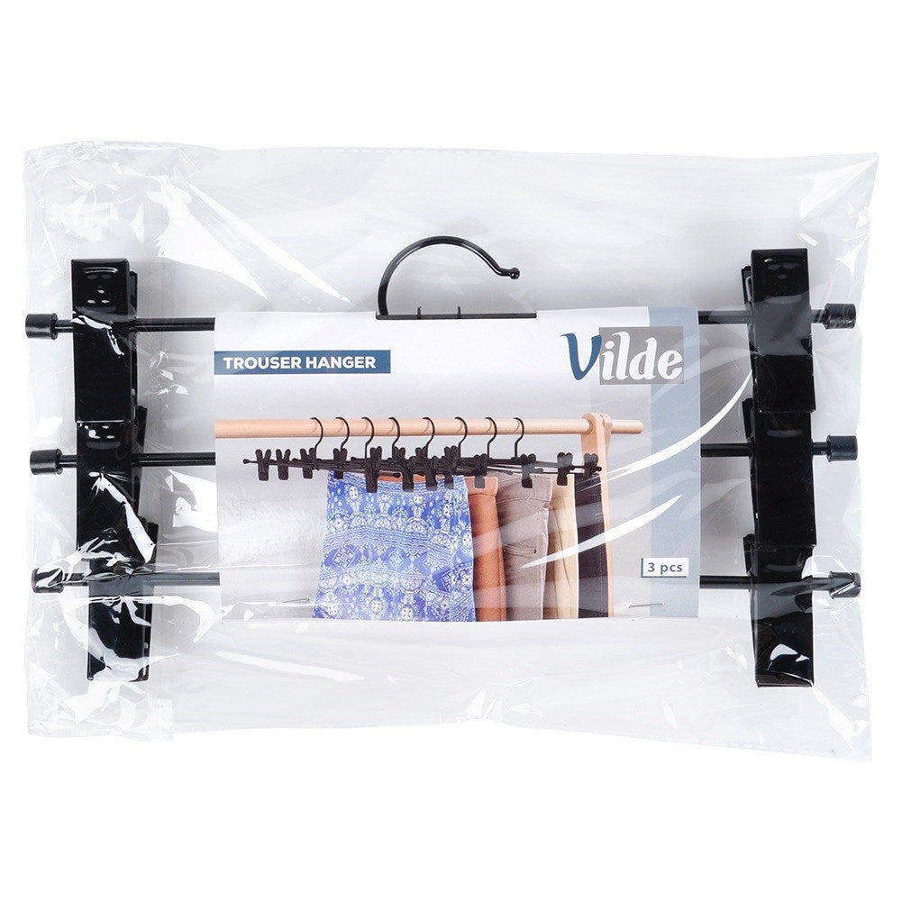 Black metal pants hanger with clips, 3 pcs.