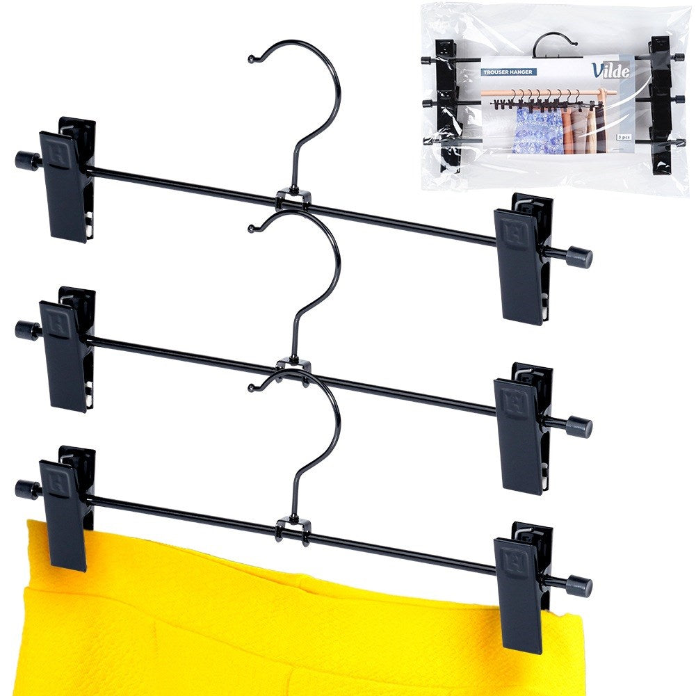 Black metal pants hanger with clips, 3 pcs.