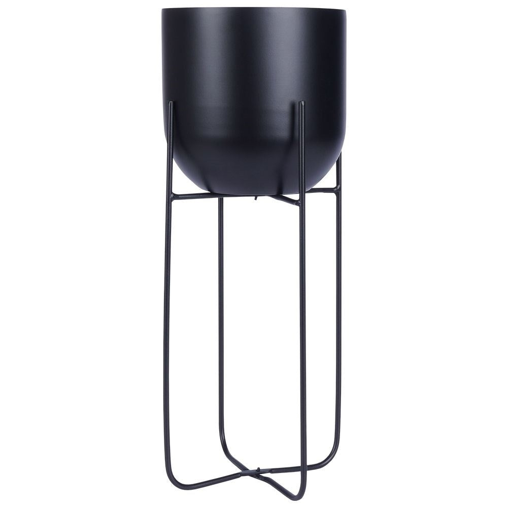 Black metal pot on stand for modern decor