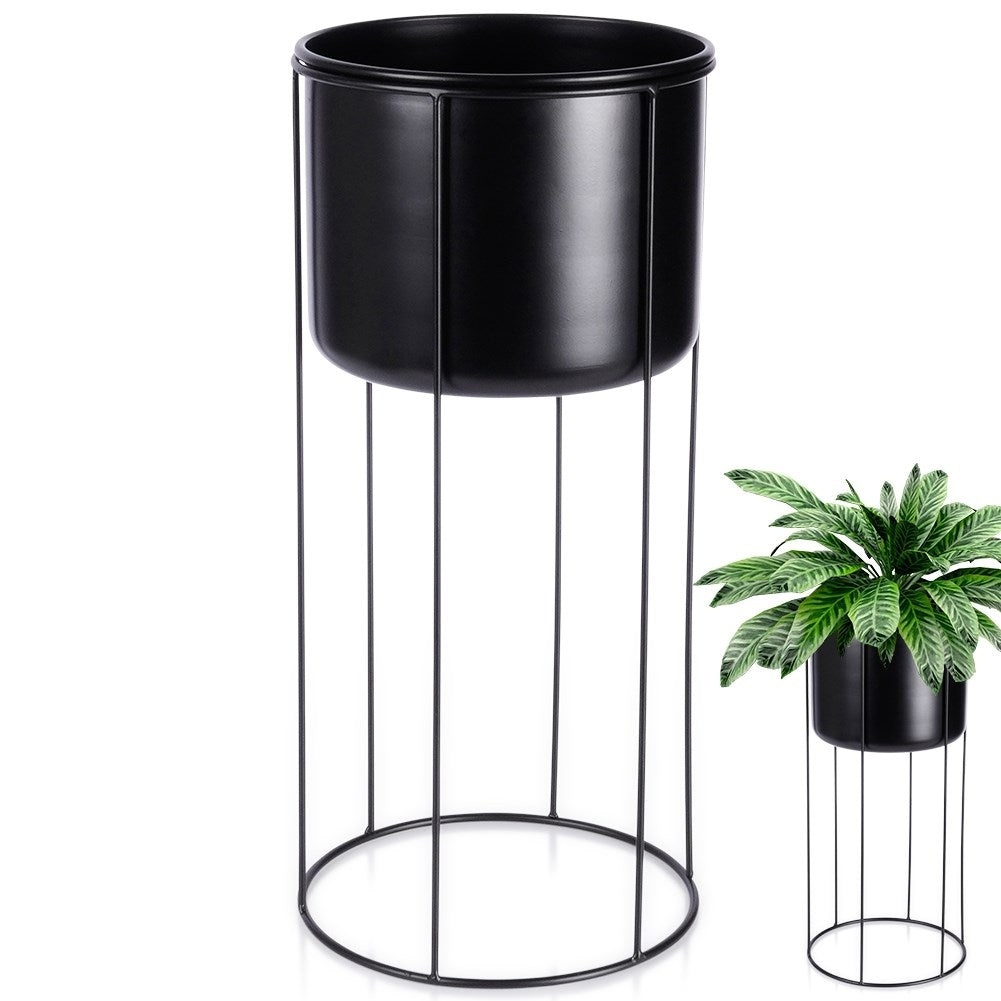 Black metal pot on stand for stylish plant display