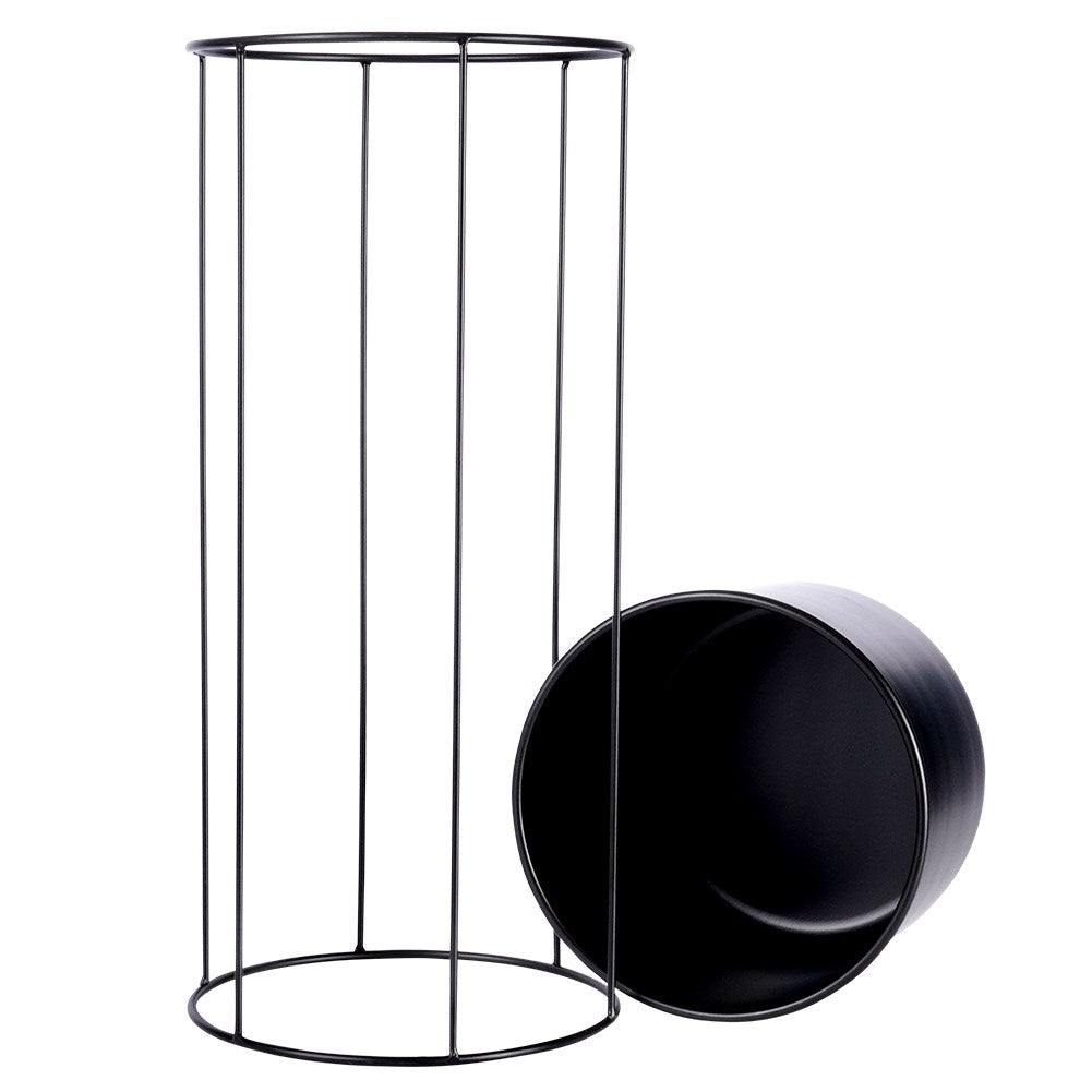 Black metal pot on stand for stylish plant display