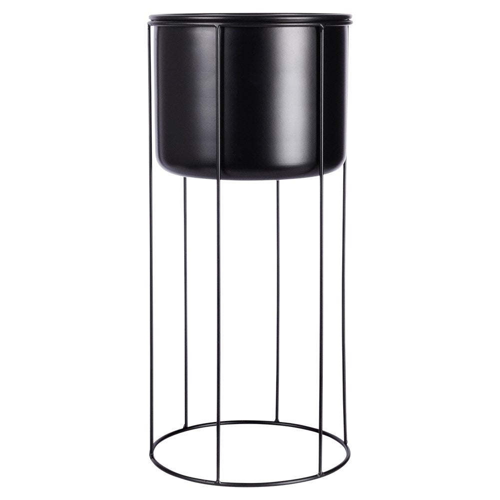 Black metal pot on stand for stylish plant display