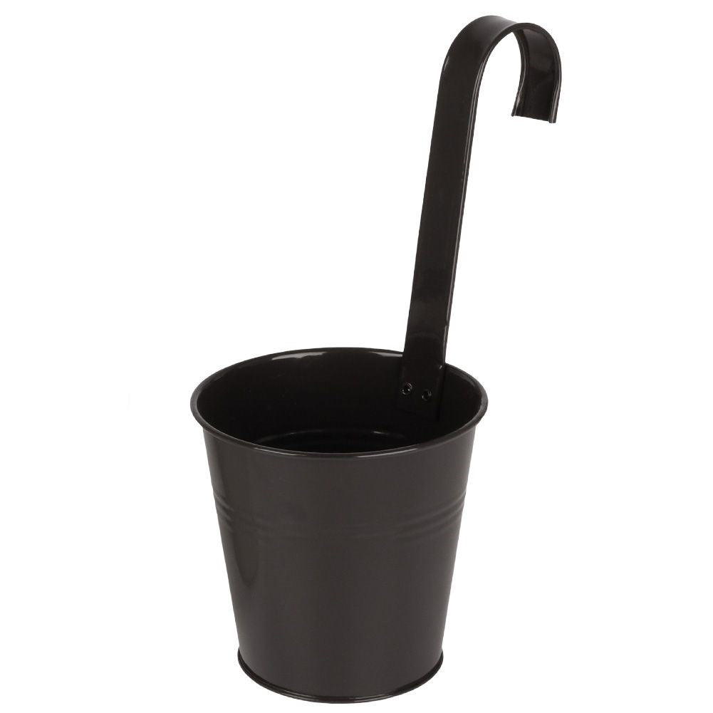 Black metal pot with hanging handle for balcony