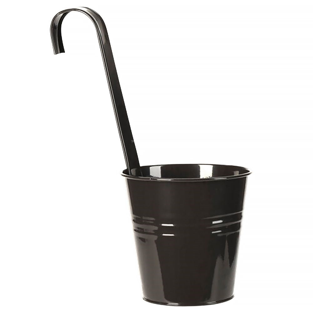 Black metal pot with hanging handle for balcony