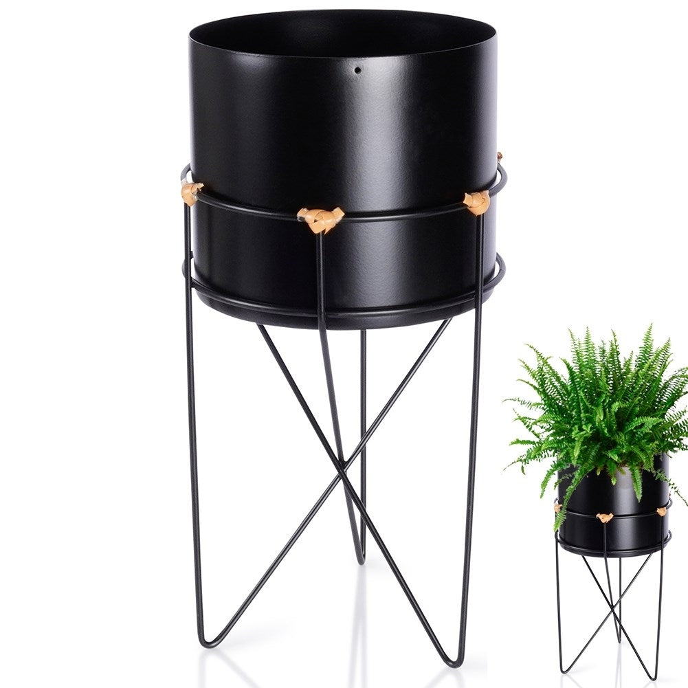 Black metal pot with stand for stylish plant display