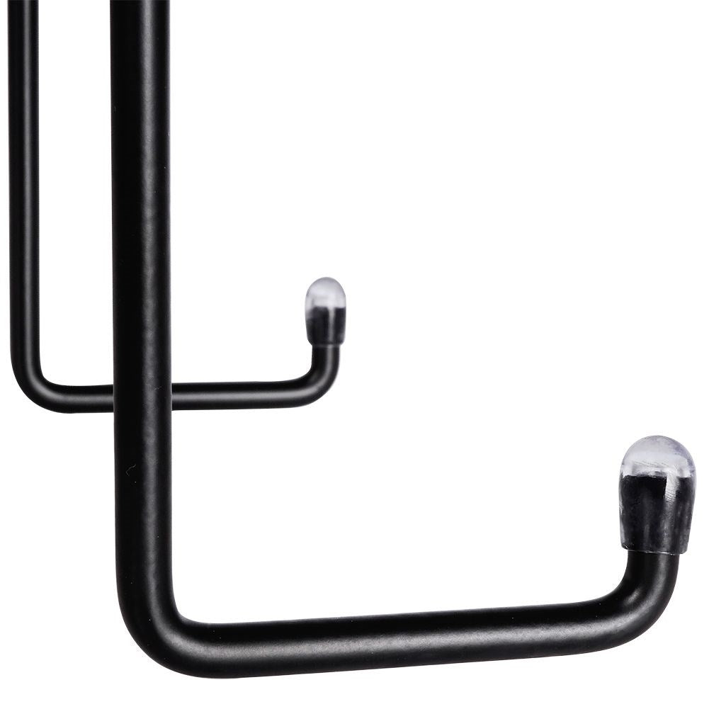 Black metal shelf for bathroom, hangs on shower wall