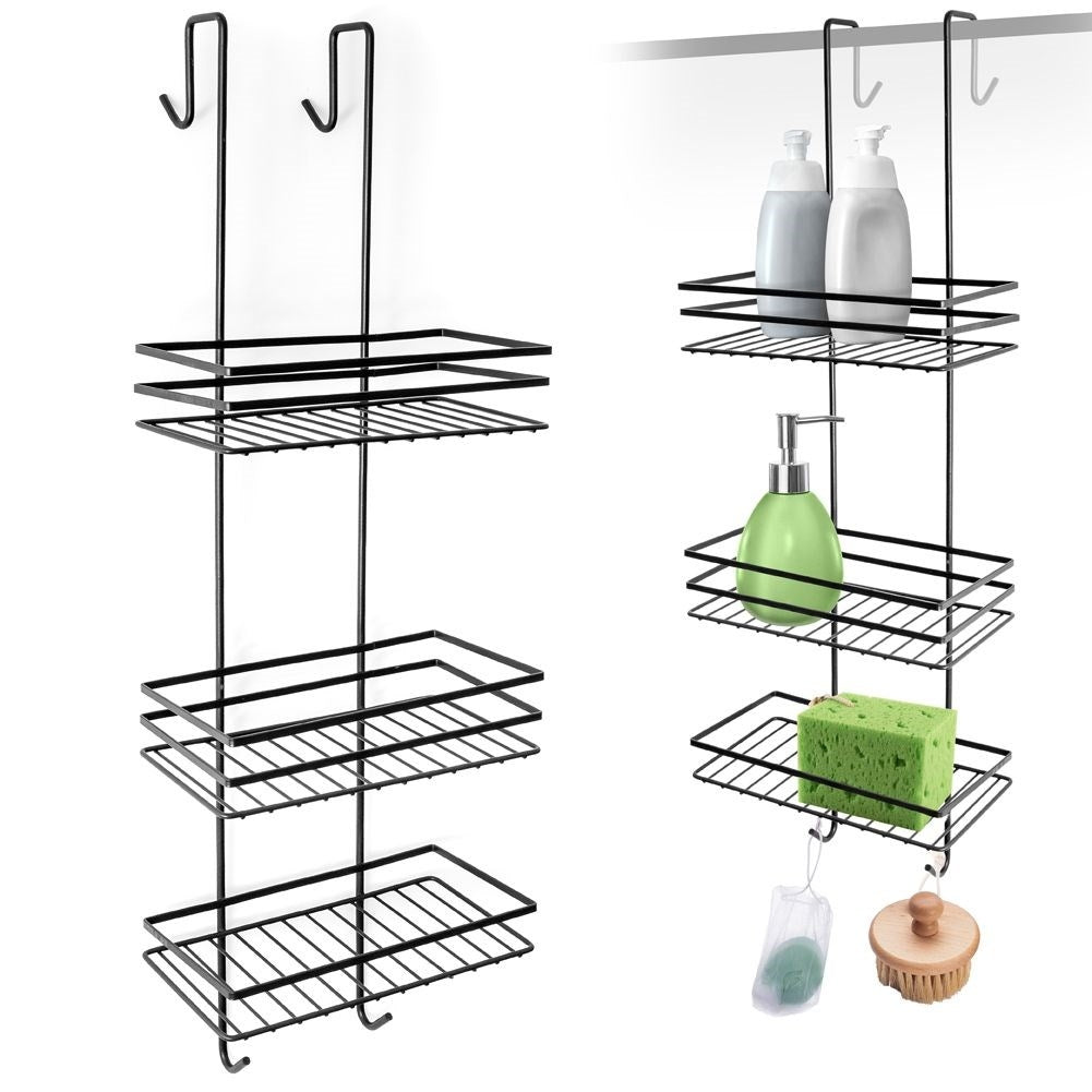 Black metal shelf for the shower cubicle, perfect for cosmetics