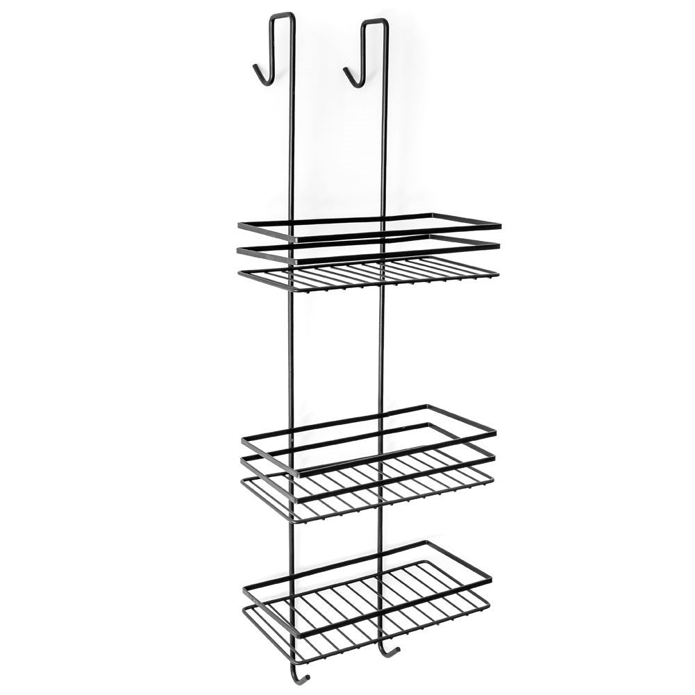 Black metal shelf for the shower cubicle, perfect for cosmetics