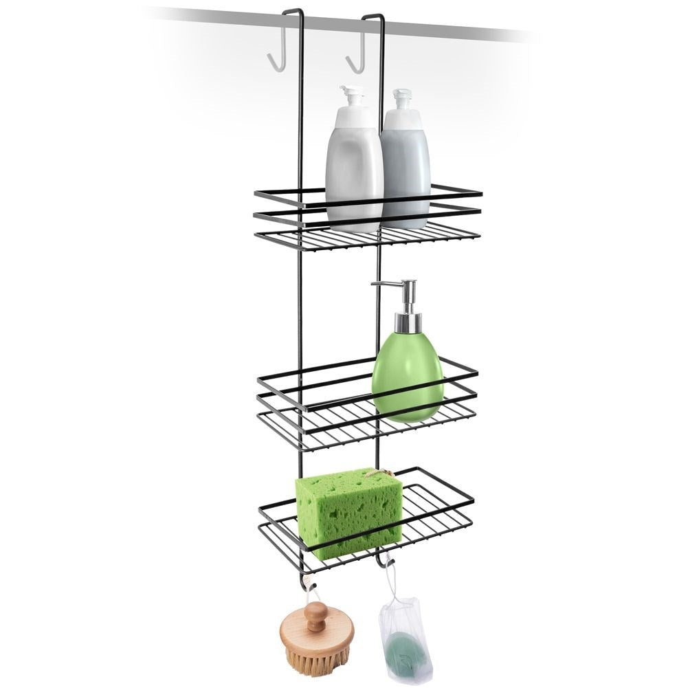 Black metal shelf for the shower cubicle, perfect for cosmetics