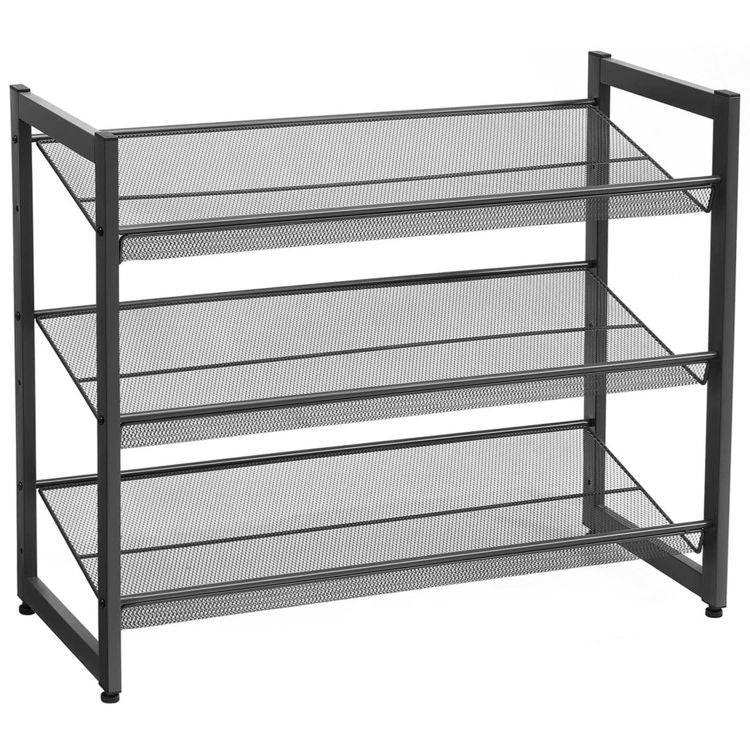 Black metal shoe rack, 3 levels