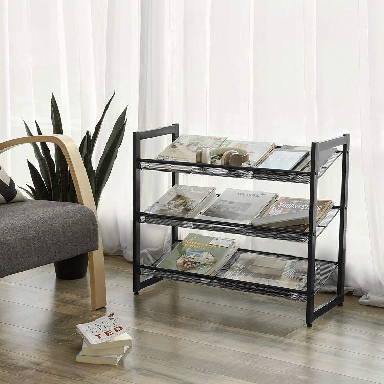 Black metal shoe rack, 3 levels