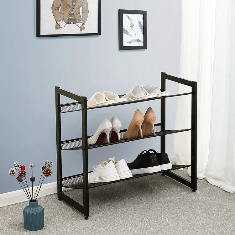 Black metal shoe rack, 3 levels