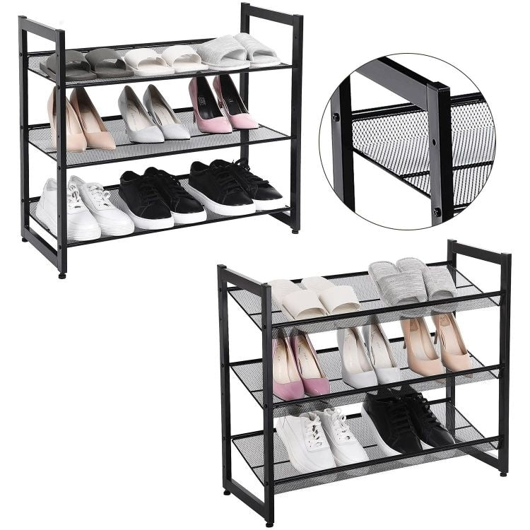 Black metal shoe rack, 3 levels