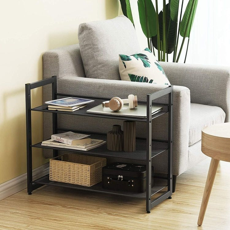 Black metal shoe rack, 3 levels