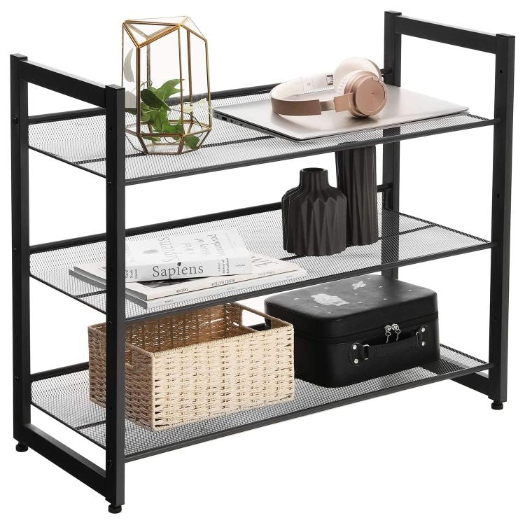 Black metal shoe rack, 3 levels