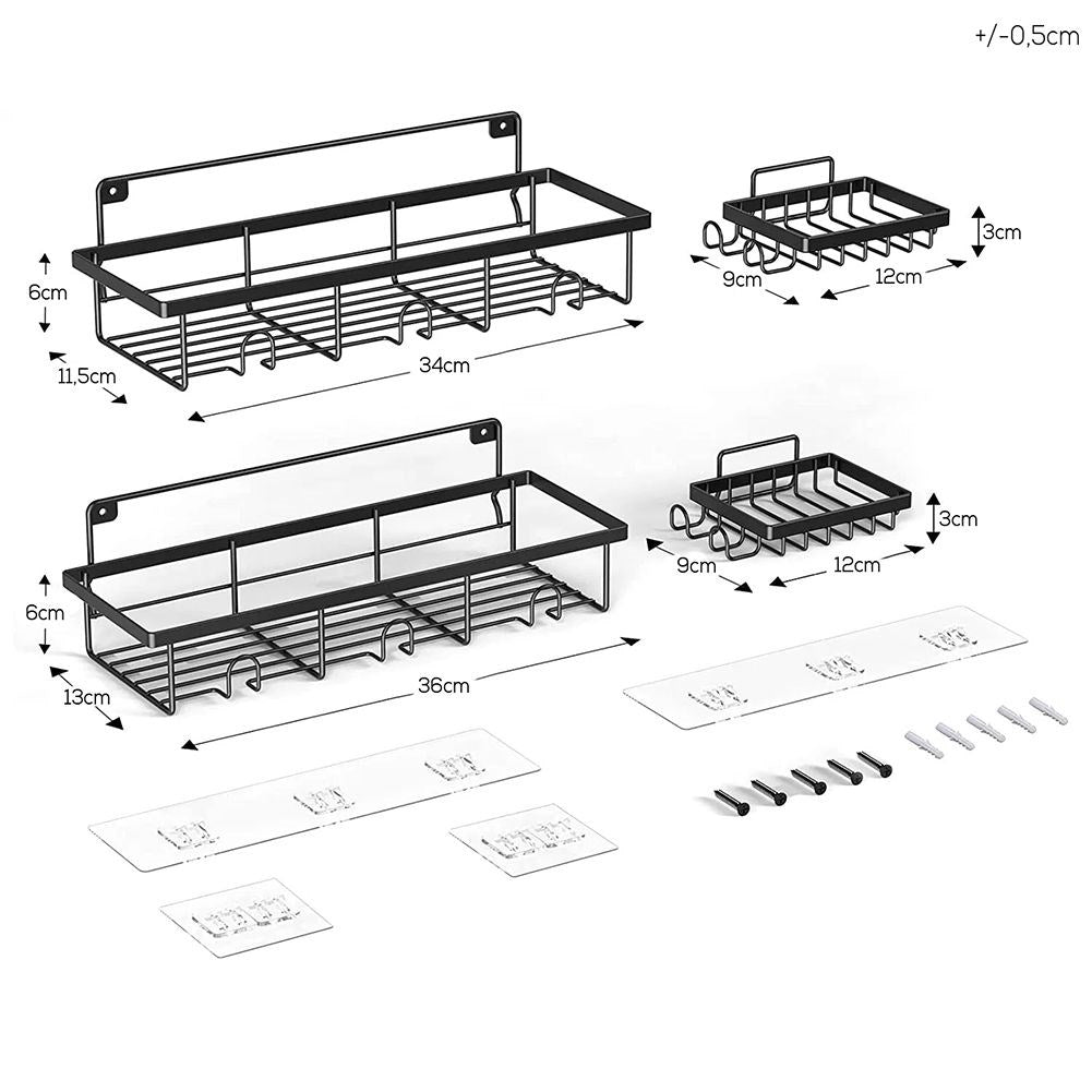 Black metal shower shelf 4 pcs.