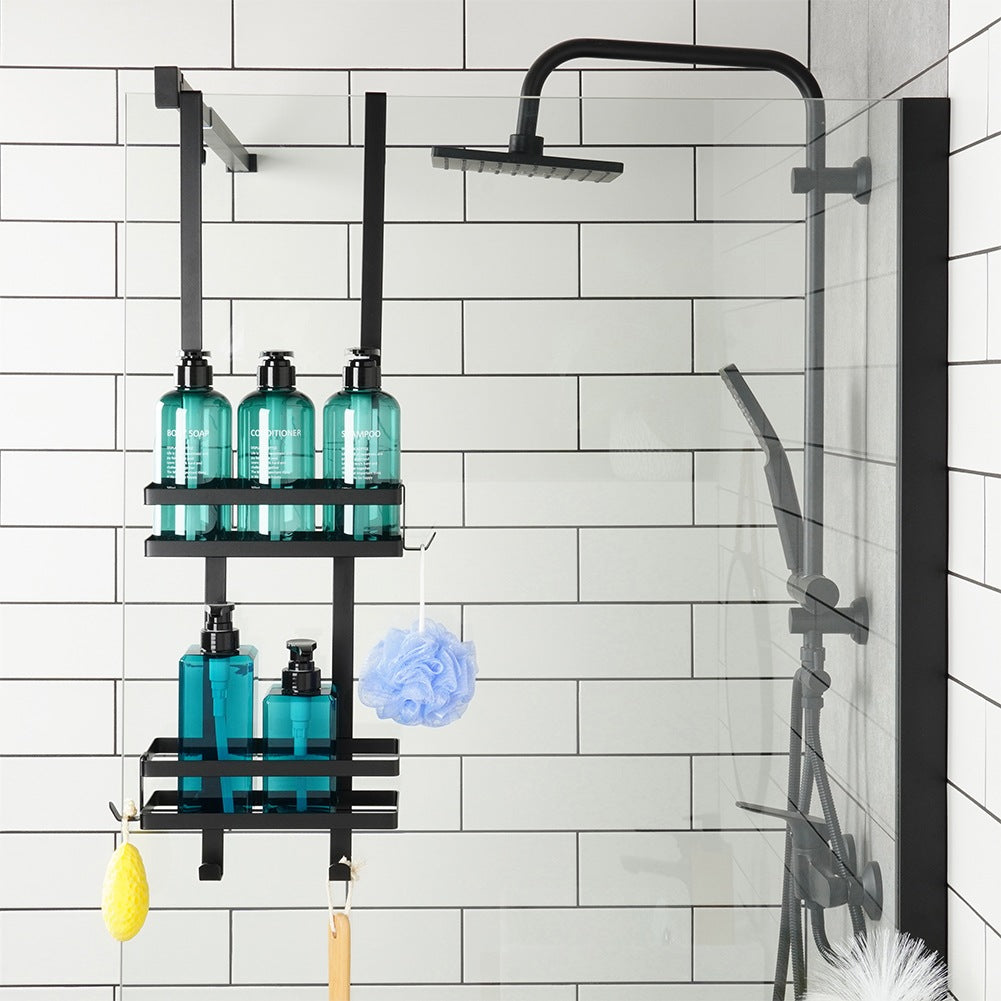 Black metal shower shelf, hanging, 23x10.5x75 cm