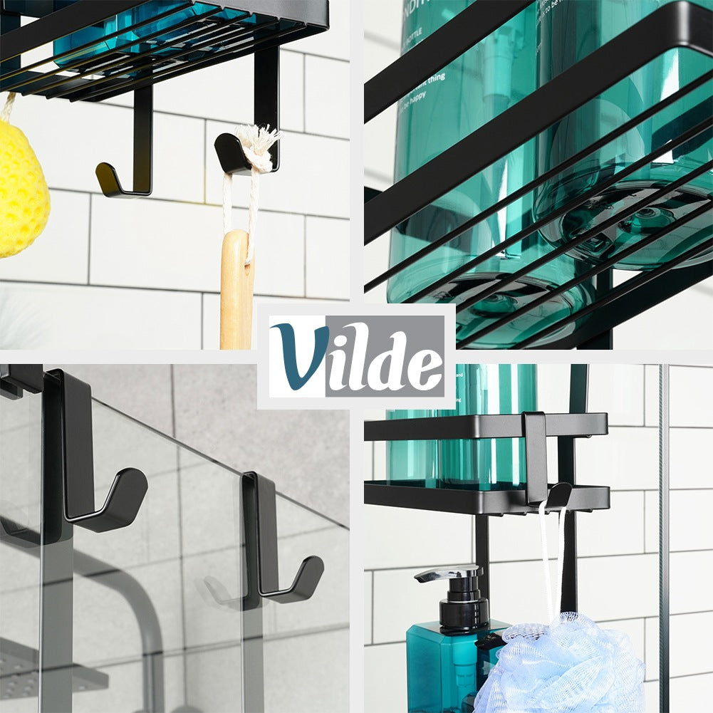 Black metal shower shelf, hanging, 23x10.5x75 cm