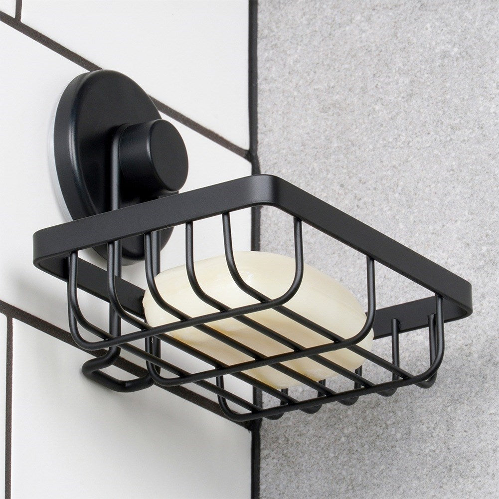 Black metal shower shelf with suction cup 13.5x10.5x11.5 cm