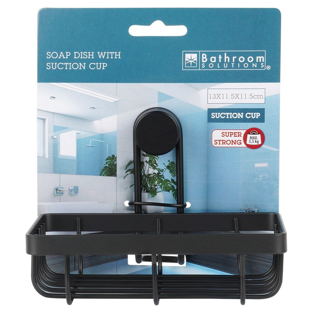 Black metal shower shelf with suction cup 13.5x10.5x11.5 cm