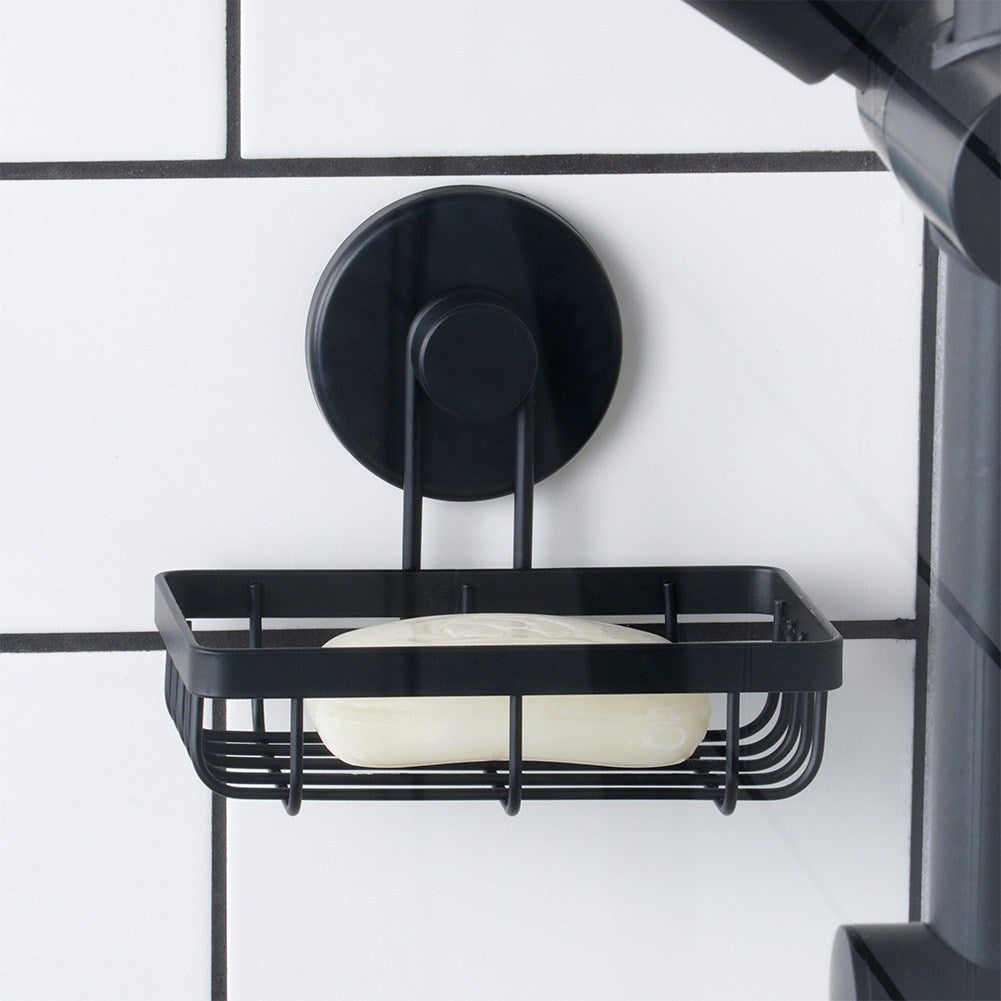 Black metal shower shelf with suction cup 13.5x10.5x11.5 cm