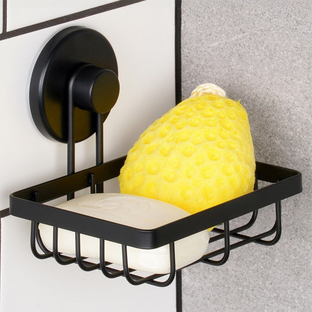 Black metal shower shelf with suction cup 13.5x10.5x11.5 cm