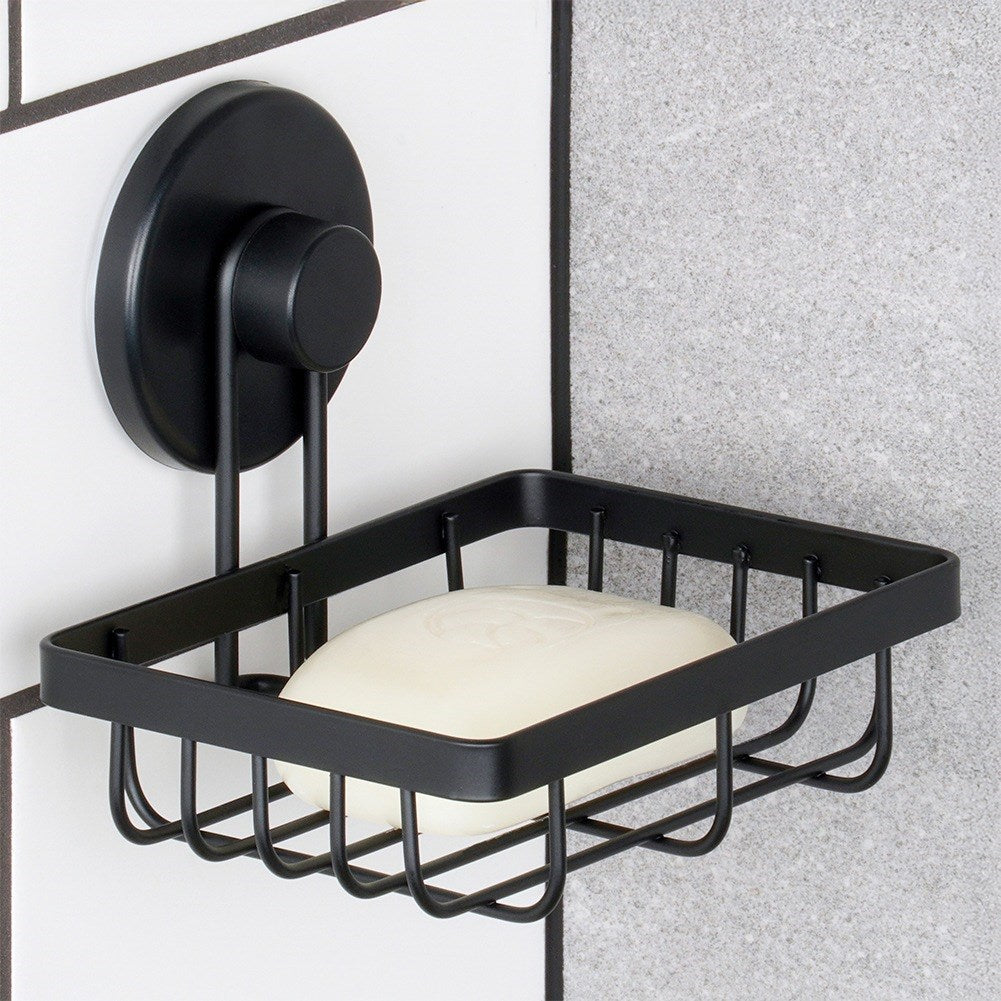 Black metal shower shelf with suction cup 13.5x10.5x11.5 cm