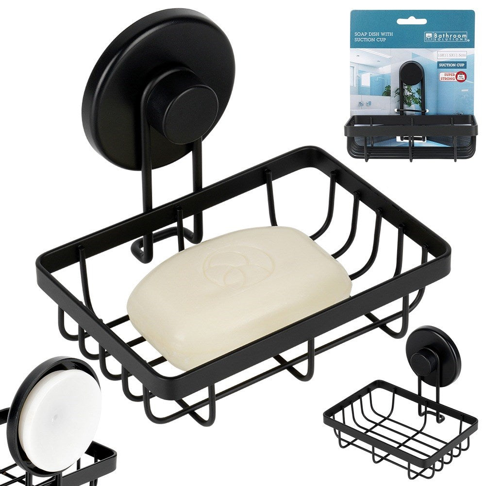 Black metal shower shelf with suction cup 13.5x10.5x11.5 cm