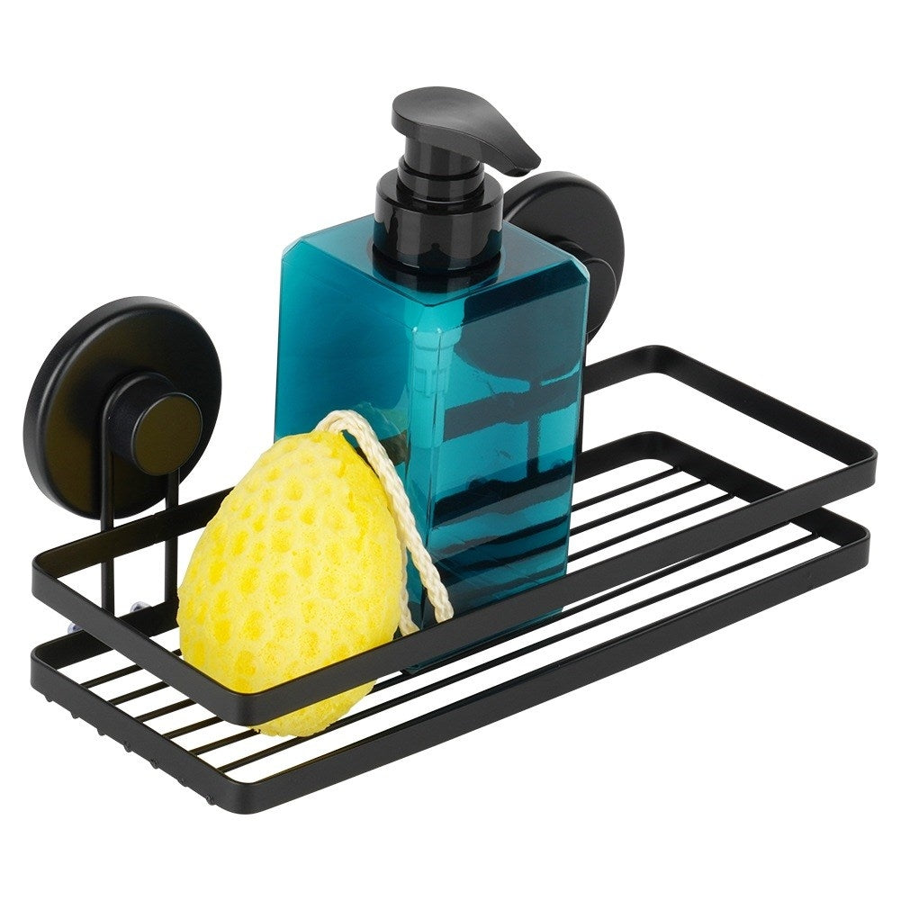 Black metal shower shelf with suction cups 25x10x8.5 cm