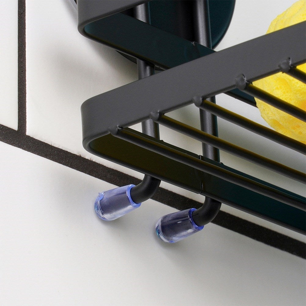 Black metal shower shelf with suction cups 25x10x8.5 cm