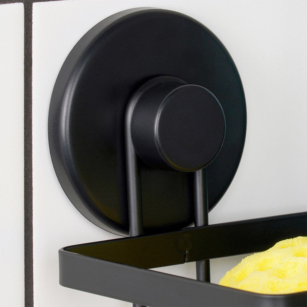 Black metal shower shelf with suction cups 25x10x8.5 cm