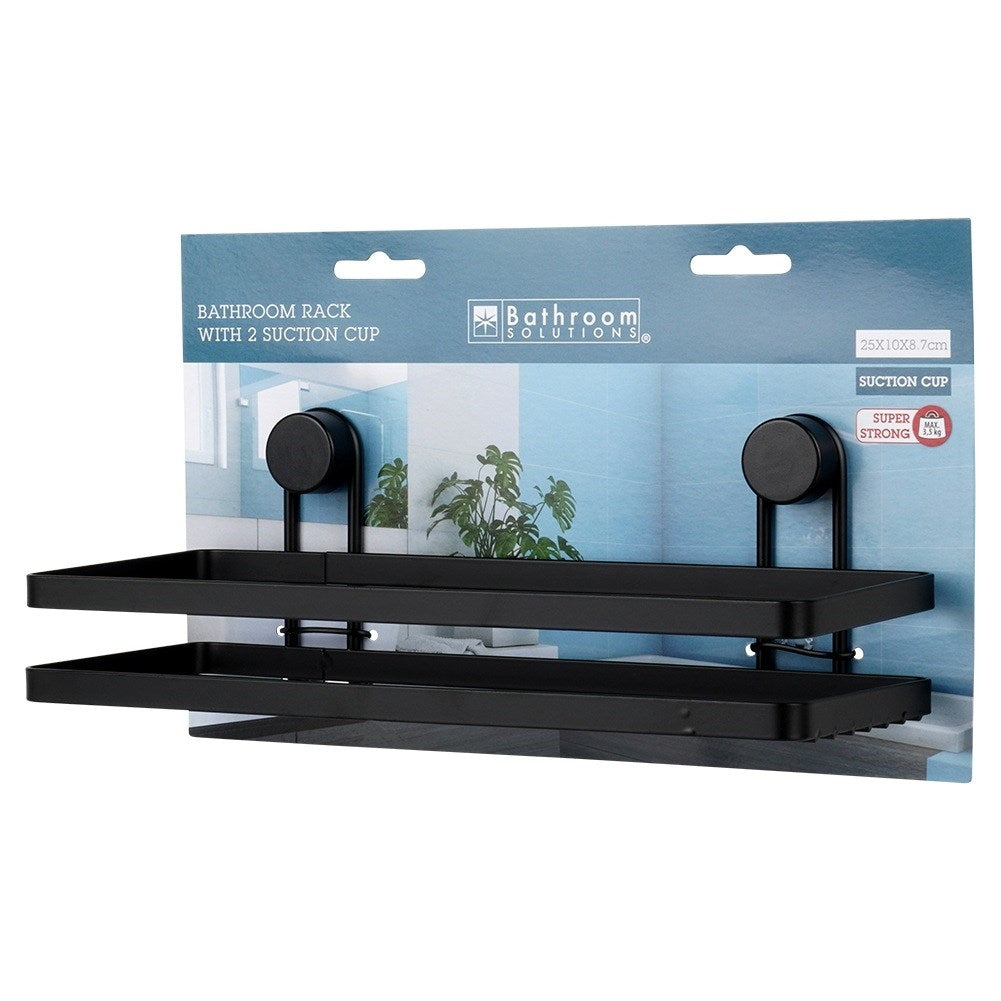 Black metal shower shelf with suction cups 25x10x8.5 cm