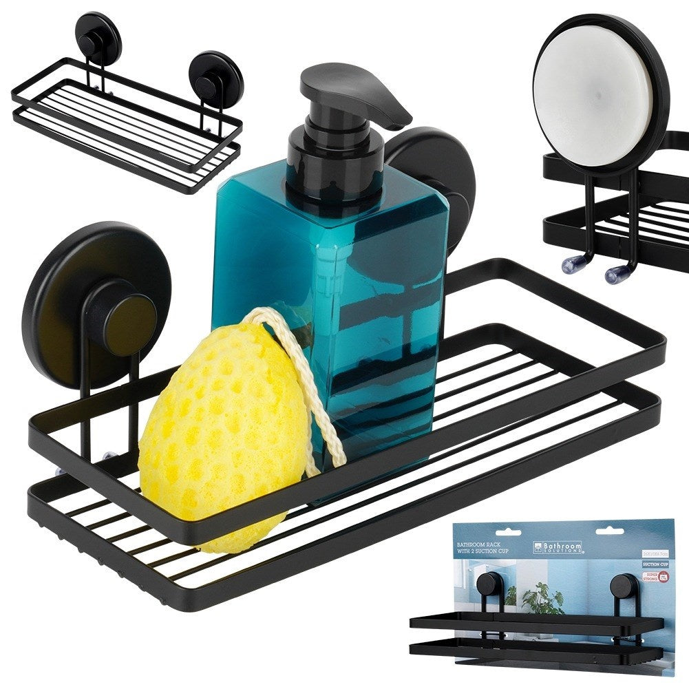 Black metal shower shelf with suction cups 25x10x8.5 cm