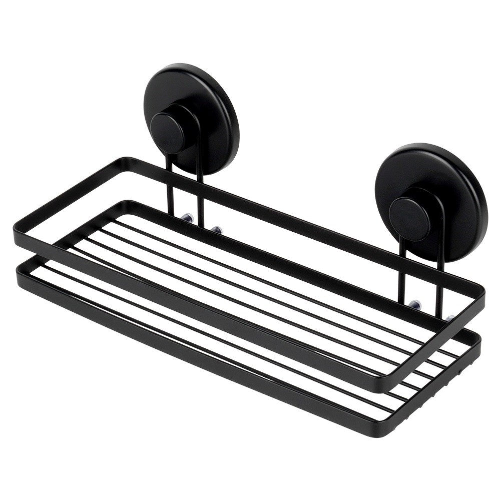 Black metal shower shelf with suction cups 25x10x8.5 cm