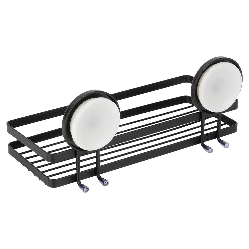 Black metal shower shelf with suction cups 25x10x8.5 cm