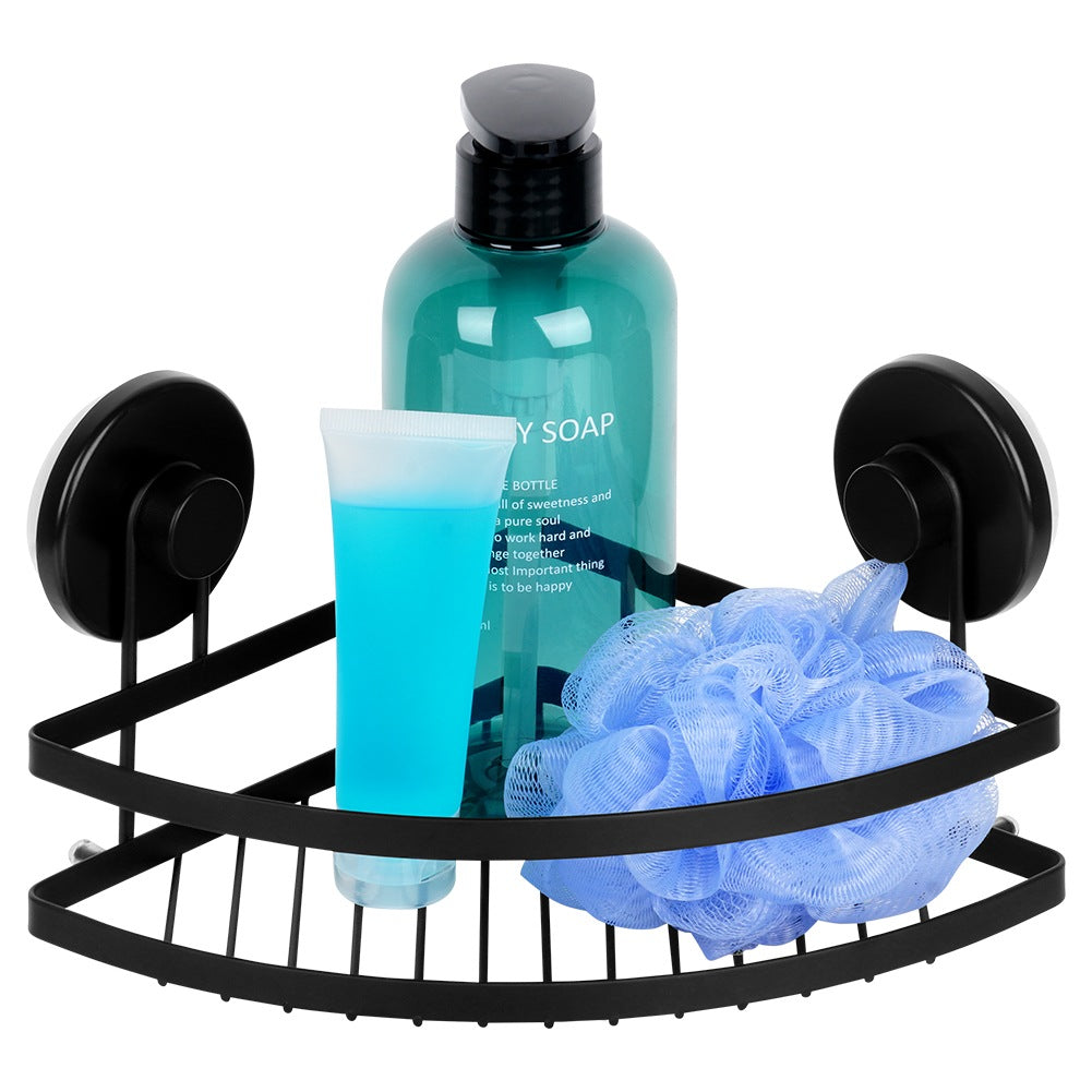 Black metal shower shelf with suction cups, corner 24x18x12.5 cm