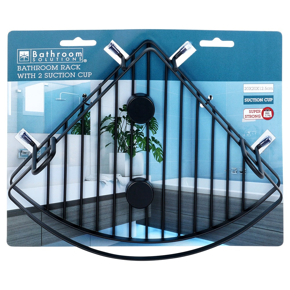 Black metal shower shelf with suction cups, corner 24x18x12.5 cm