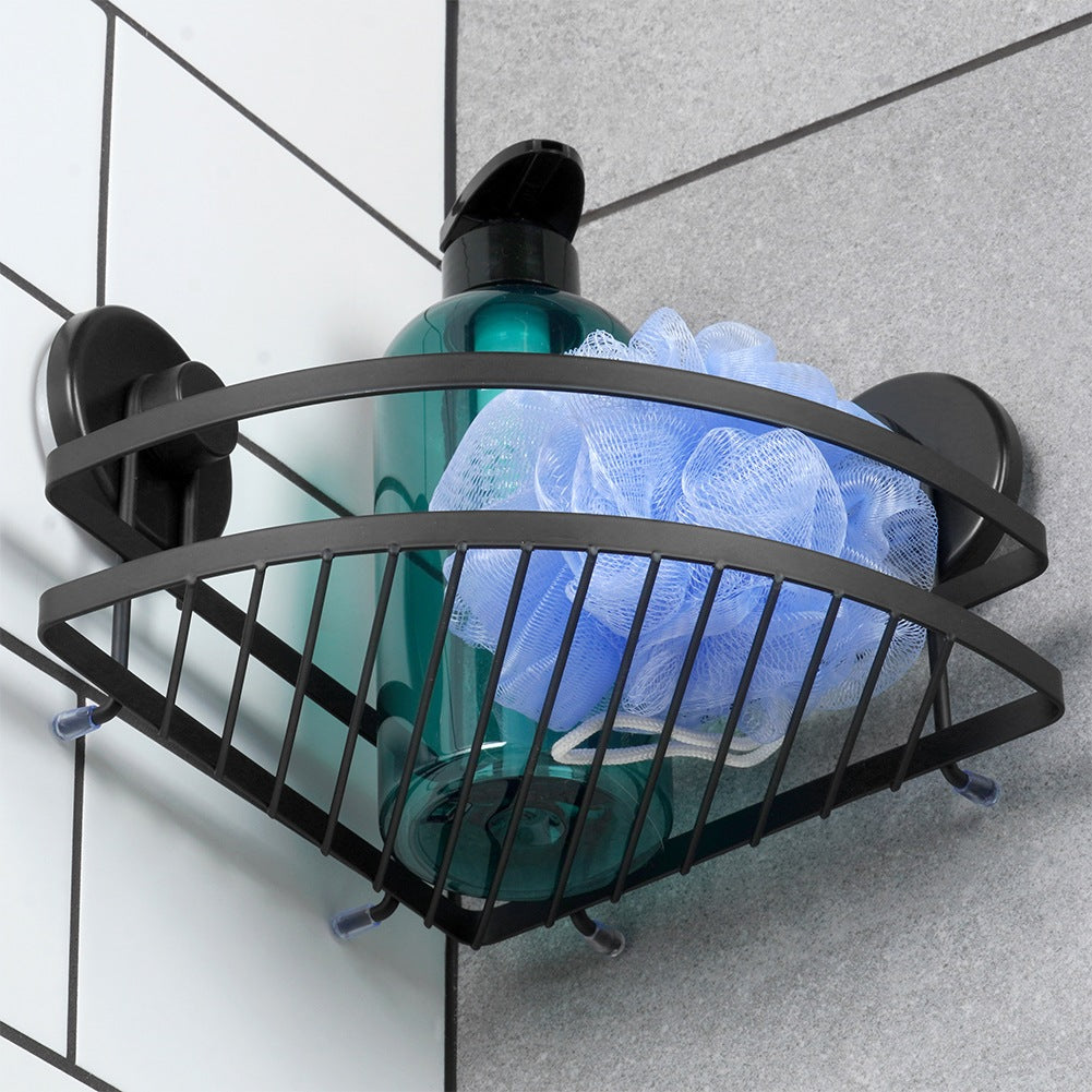 Black metal shower shelf with suction cups, corner 24x18x12.5 cm