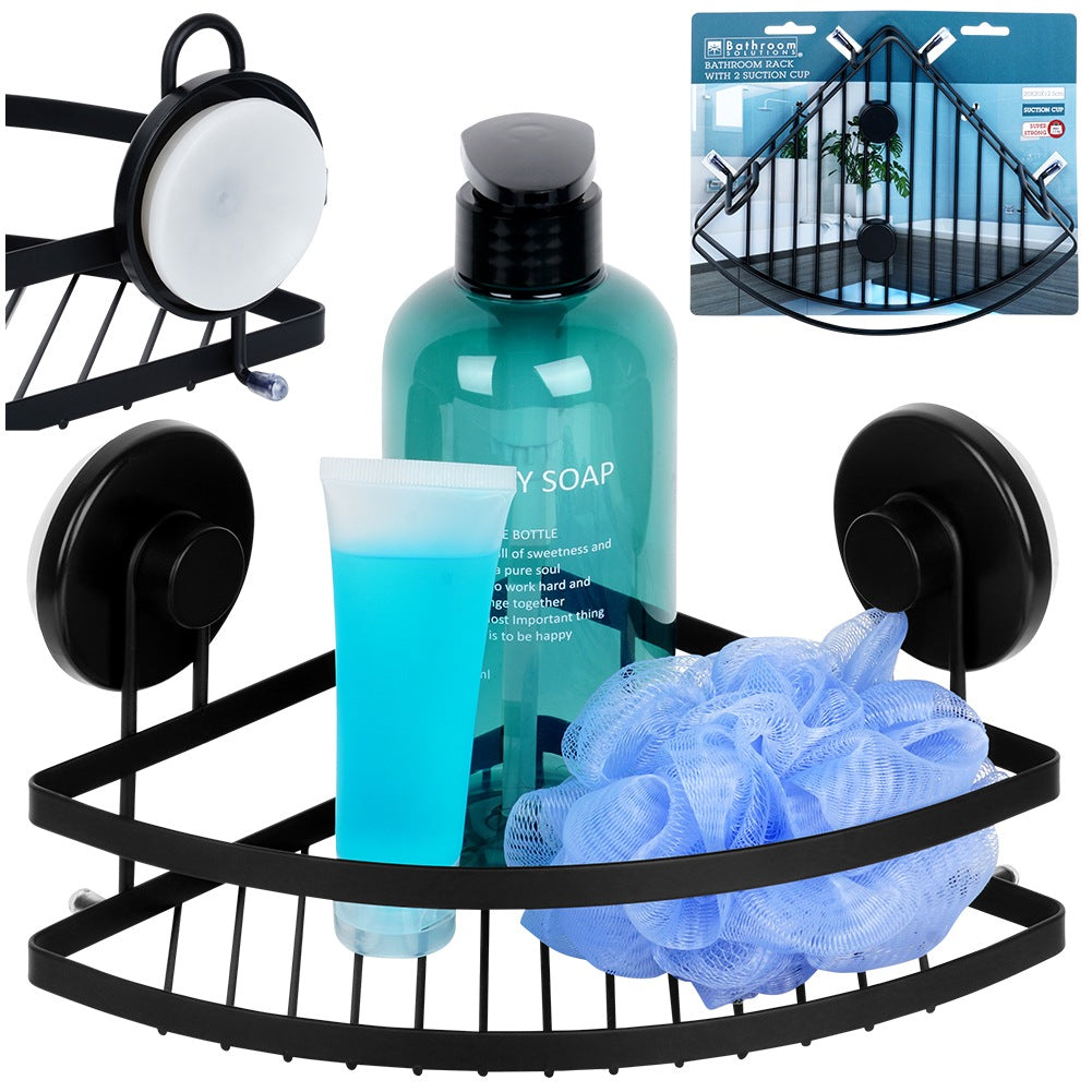 Black metal shower shelf with suction cups, corner 24x18x12.5 cm