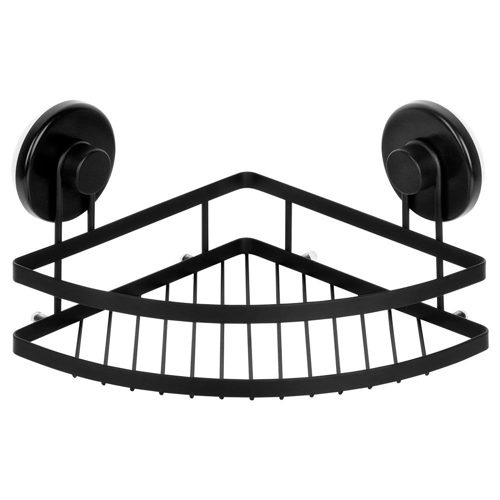 Black metal shower shelf with suction cups, corner 24x18x12.5 cm
