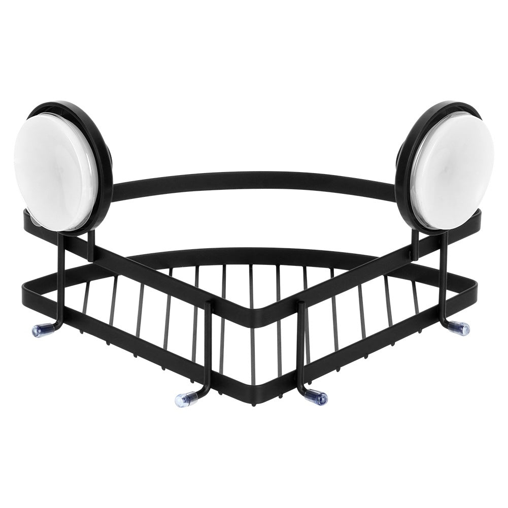 Black metal shower shelf with suction cups, corner 24x18x12.5 cm