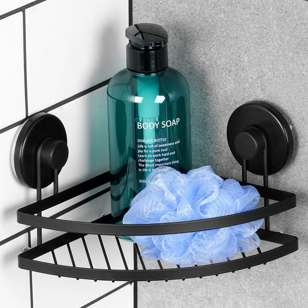 Black metal shower shelf with suction cups, corner 24x18x12.5 cm