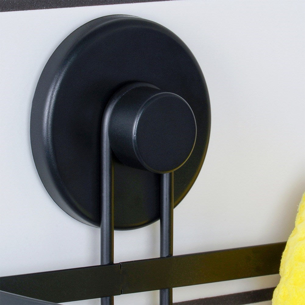 Black metal shower shelf with suction cups, corner, 2-level, 24x18x38 cm